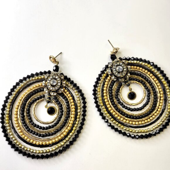 Double Circle Statement Drop Earrings Chandelier Earrings House of Moda Earrings - Picture 5 of 14